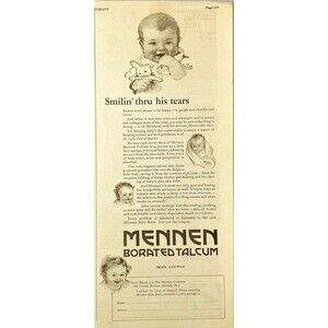 Mennen Baby Borated Talcum "Silin' thru his tears" Vintage Print Ad 1925